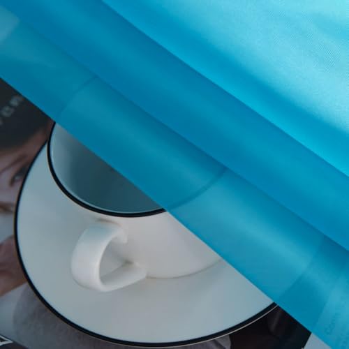 Basic Rod Pocket Sheer Voile Window Curtain Panels Cyan Blue 1 Pair 2 Panels 52 Width 18 Inch Long for Kitchen Bedroom Children Living Room Yard（Cyan Blue (Cyan Blue / 52"W x 18"L (Pack of 2))