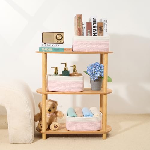 Small Storage Baskets for Organizing (4pcs-L11.5xW7.5xH4.7" / Off White/Pink)
