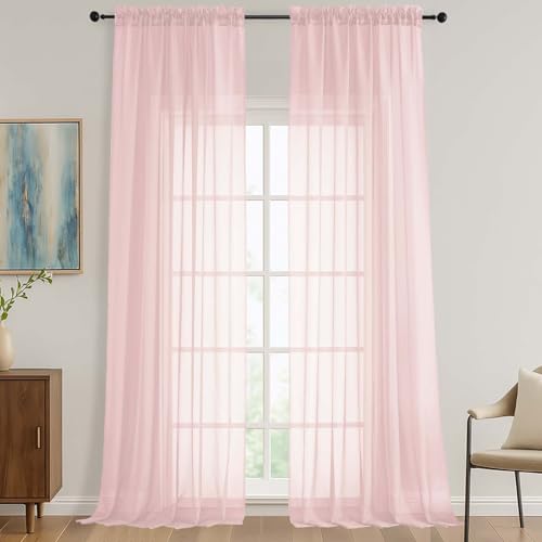 Sheer Blush Pink Curtains 108 Inches Long 2 Panels Set (Blush Pink / 59"W x 108"L (Pack of 2))