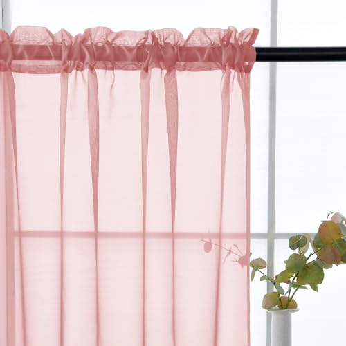Solid Sheer Rod Pocket Curtain Voile Draperies 2 Panels White Beige Black Grey Coffee 52 Inch Width 108 Inch Long 1 Pair for Kitchen Bedroom Children Living Room Yard (Blush / 52"W x 108"L (Pack of 2))