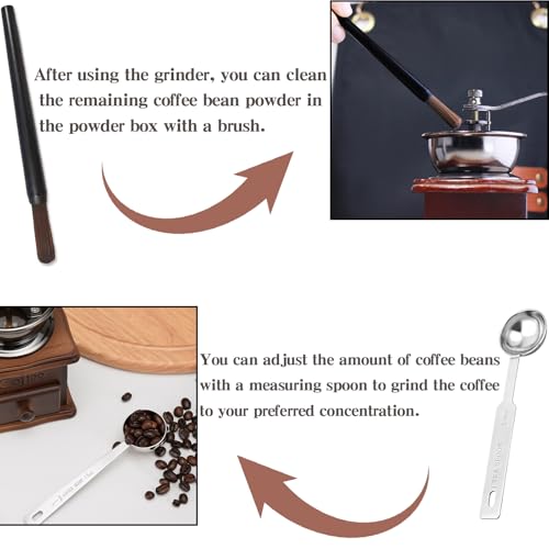 Customizable Wooden Manual Coffee Grinder Set Hand Crank Mill with Removable Bin Dust Cover & Scoop Personalized Nameplate Gift for Camping