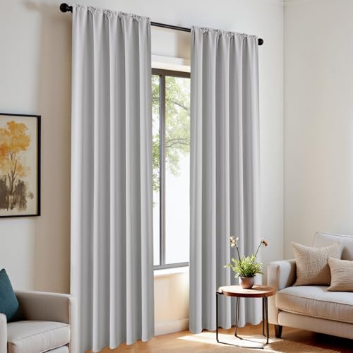 Grayish White Blackout Curtains 72 inch Length 2 Panels Set (Greywish White / 52"W x 72"L (Pack of 2))