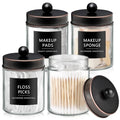 4 Pack Glass Qtip Holder with ORB Stainless Steel Lids (4 pack / Oil Rubbed Bronze)