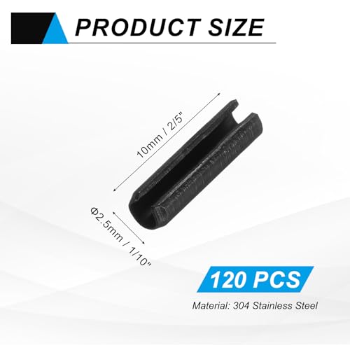 120Pcs Slotted Split Roll Pins 1 (1/10 Inch(2.5mm) Dia. 2/5 Inch(10mm) Length)