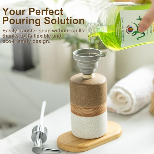 Ceramic Soap Dispenser Set for Hand Soap (Brown and White / 1xSoap Dispenser)
