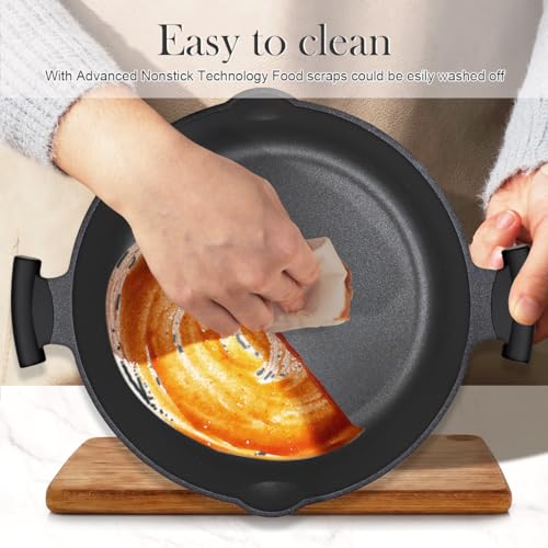 14 Inch Deep Frying Pan with Lid (Red)