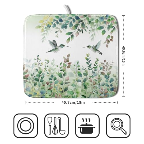 Hummingbird Dish Drying Mat for Kitchen Countertop (18" x 16")