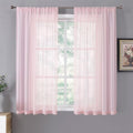 Short Sheer Curtains Living Room Linen Textured Curtain Sheers Light Filtering Voile Rod Pocket Curtains for Bedroom (38"W x 45"L (Pack of 2) / Pink)