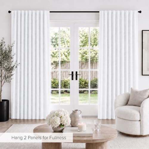 100% Blackout Linen Curtains for Bedroom Living Room 84 Inch Long (White/Linen Total Blackout / 52"W x 84"L (Pack of 2))