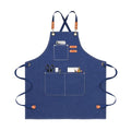 Chef Apron for Men Women Canvas Aprons with 3 Pockets Cross Back Resistant Work Apron for Cooking Grilling Baking BBQ Barber Kitchen (Dark Blue)