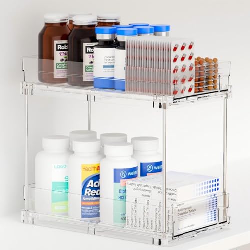 2 Tier Pull Out Cabinet Organizer and Medicine Cabinet Storage for Supplement (Clear)