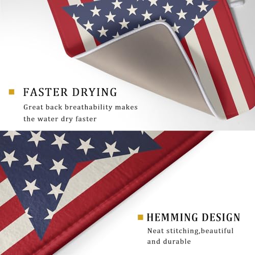 Blue Star Patriotic July of 4th Dish Drying Mat for Kitchen Counter 18x24 Independence Day Red Striped Absorbent Reversible Microfiber Drying Mats Kitchen Countertop Protector Dishes Drainer Rack Pad (18" x 24")