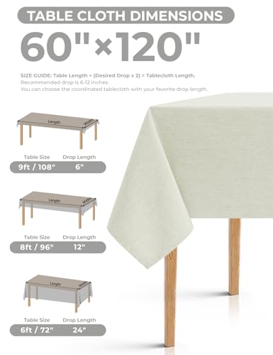 Waterproof Linen Table Cloth for 8ft Rectangle Table (Light Grey / 120" x 60" (Rectangular))