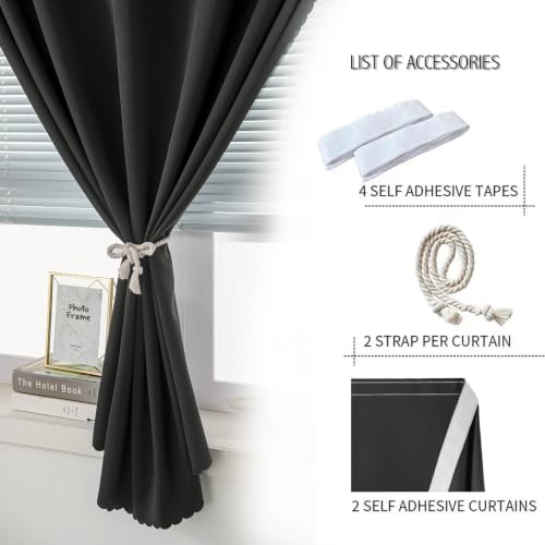 Adhesive Blackout Curtains (35"W x 59"L (Pack of 2) / Black)