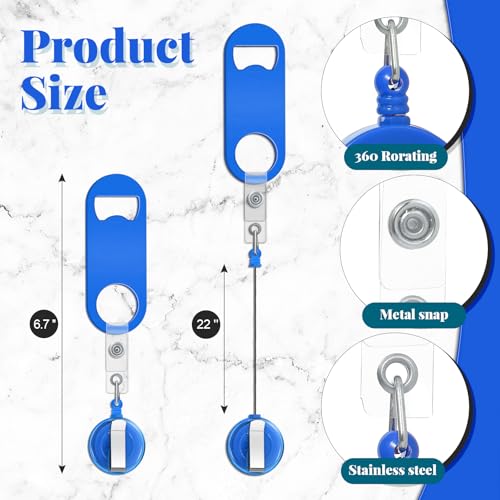 8 Pcs Retractable Bottle Opener Bar Key with Badge Reel Clip (Classic / Assorted Color)