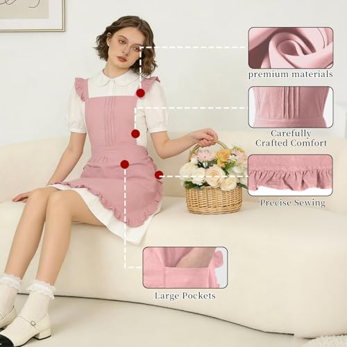 Vintage Ruffle Apron for Women (Pink)