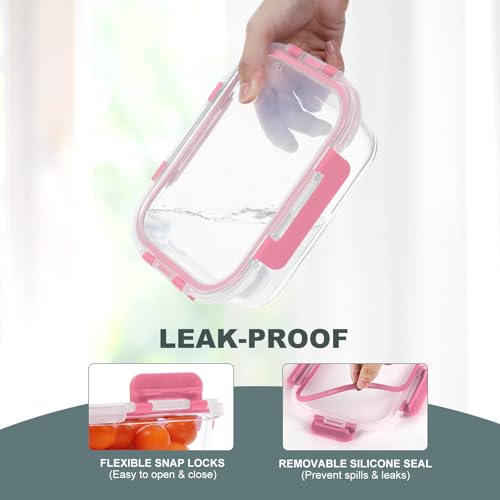 10 Pack Glass Food Storage Containers with Lids (Pink / 10-Pack)