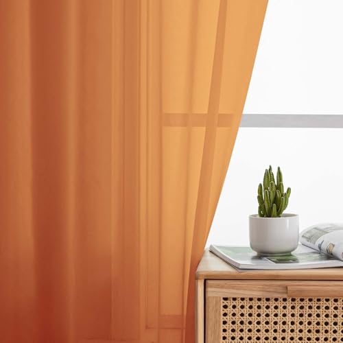 Orange Sheer Curtain for Bedroom Living Room 72 Inches Long 2 Panels Set (Orange / 42"W x 72"L (Pack of 2))
