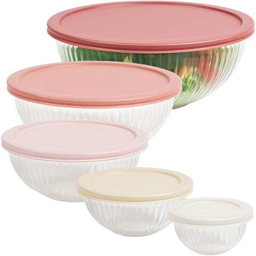 Glass Mixing Bowls with Lids Sets (Untinted / Large)