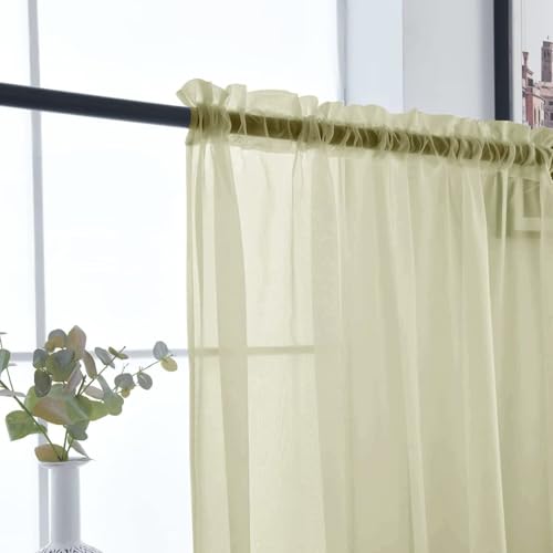 Basic Rod Pocket Sheer Voile Window Curtain Panels Sage Green 1 Pair 2 Panels 52 Width 108 Inch Long for Kitchen Bedroom Children Living Room Yard（Sage Green (Sage Green / 52"W x 108"L (Pack of 2))