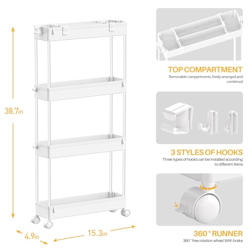 Slim Storage Cart 4 Tier (White)