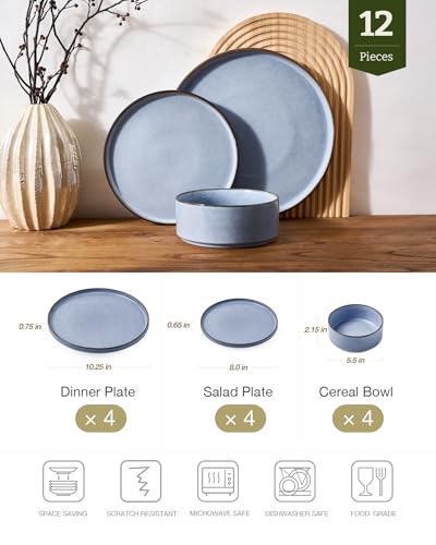 Annecy 12 Piece Stoneware Dinnerware Set (Reactive Blue / Service for 4 (Standard Dinner Set))