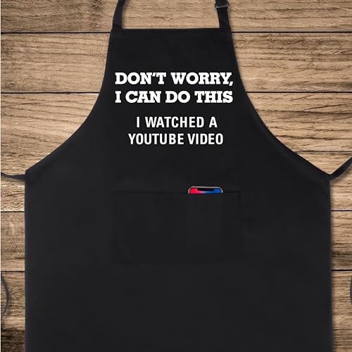 Funny Apron for Men Women 100% Cotton Don't Worry I Can Do This Adjustable Bib Aprons with 2 Pockets Funny Gifts Grilling Grill Kitchen Cooking BBQ Black (Don't Worry I Can Do This)