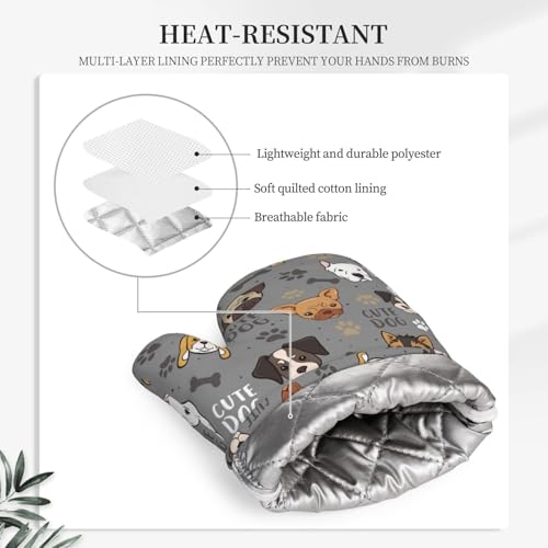 Cute Puppy Dog Oven Mitts and Pot Holders Sets Heat Resistant Non (Black7 / One Size)