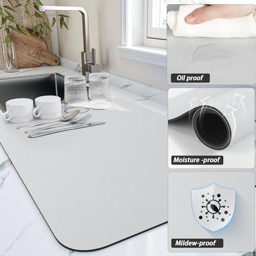 Dish Drying Mat for Kitchen Counter (Light Grey / 16" x 18")