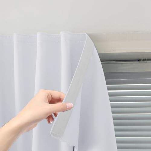 Self Adhesive Curtains Portable Blackout Curtain Simple and Easy to Install Bedroom Window Thermal Lnsulated Kitchen Room Darkening Black Small Drapes (59"W x 96"L (Pack of 1) / White)