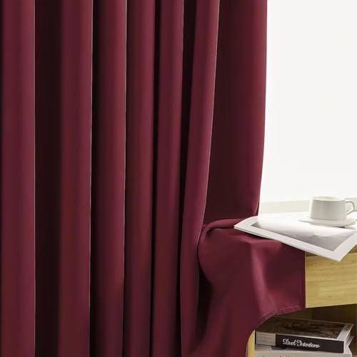 Blackout Curtains for Bedroom 84 inch Long 2 Panels (Burgundy Red / 52"W x 84"L (Pack of 2))