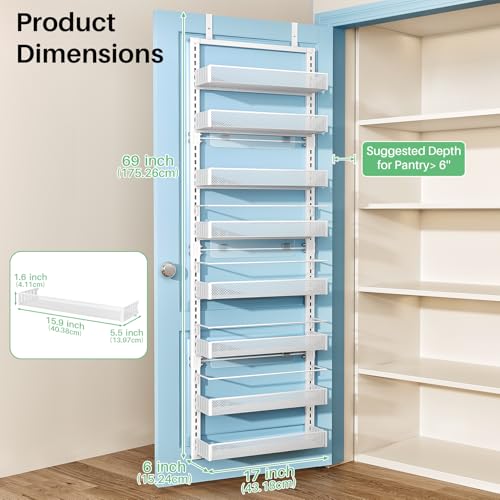 8 Tiers Over the Door Organizer (White / 17" W x 6" D x 69" H)