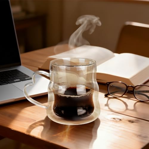 Double Wall Glass Coffee Mugs Set of 2 (Clear mug-16.9oz)