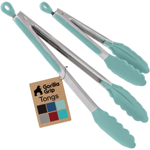 Stainless Steel Kitchen Tongs for Cooking (Mint / 7" + 9")