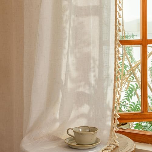 Boho Cream Curtains with Macrame 72 Inch Length (Z-natrual / 50"W x 72"L (Pack of 2))