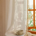 Natural Boho Sheer Curtains with Macrame 63 Inches Length for Short Window Treatment