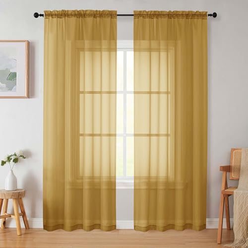 Gold Sheer Curtains 84 Inches Long 2 Panels (Gold / 42"W x 84"L (Pack of 2))