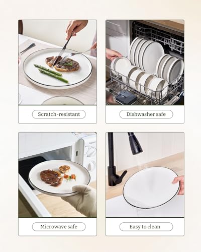 Porcelain 24 Piece Dinnerware Set (White with Black Trim / Service for 8 (Standard Dinner Set))