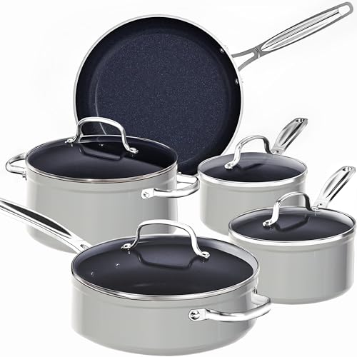 9pc Cookware Set Healthy Duralon Blue Ceramic Nonstick Coated (9 Piece Cookware Set / Cool Gray)