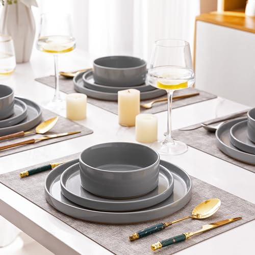 Stoneware Dinnerware Sets for 8 (Service for 8 / Modern-Gray)