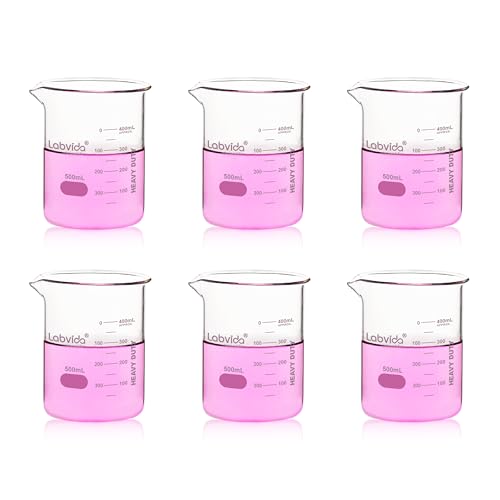 6pcs 500ml Upgrated Thick Glass Beakers (6pcs of Vol.500ml)