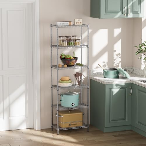 6 Metal Shelves Wire Shelving Storage Shelf Adjustable Unit Pantry (Grey / 6 Tier 12"Dx22"Wx69.5"H)
