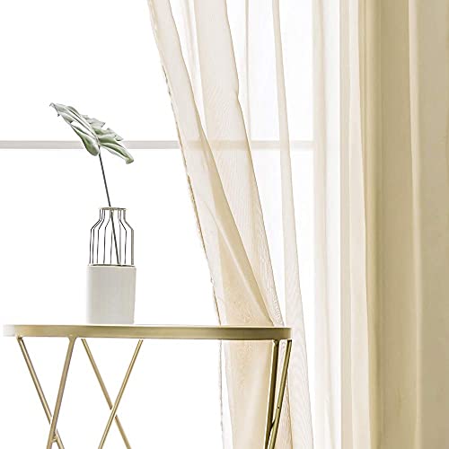 2 Panels Sheer Curtains for Living Room 54 X 108 Inches Beige (Beige / 54"W x 108"L (Pack of 2))