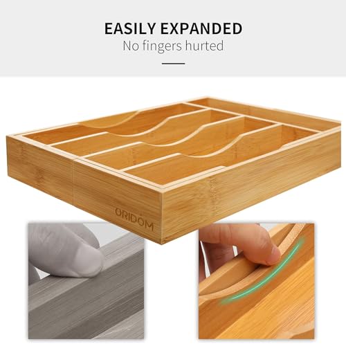 2 Piece Bamboo Silverware Organizer (7 Slots Expandable-2Pack / Natural)