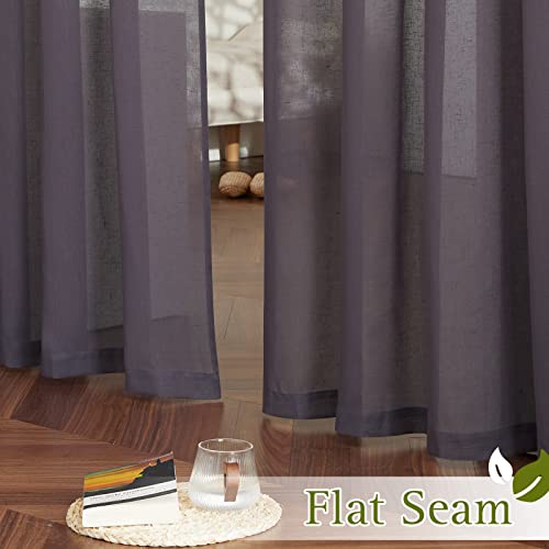 Flax Linen Sheer Curtains for Patio Sliding Door (70"W x 84"L (Pack of 2) / Purple Brown)