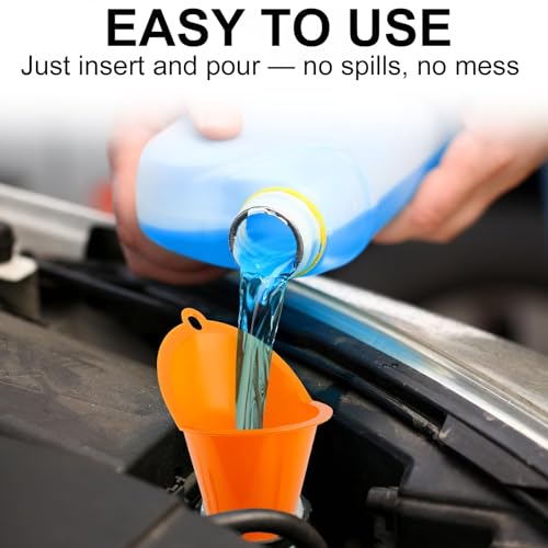 3-Pack Long-Neck Oil Funnels, 11" Multi-Purpose Funnels for Automotive & Motorcycle Use – Reusable Funnel for Oil, Gas & Transmission Fluid (Orange&Blue&Black) (Orange&Blue&Black)