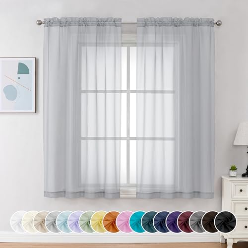 Sheer Curtains 63 Inch Length 2 Panels (Light Grey / 42"W x 63"L (Pack of 2))