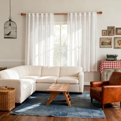 Short White Sheer Curtains for Kitchen Small Windows 45 inches Length (50"W x 45"L (Pack of 2) / Pure White)