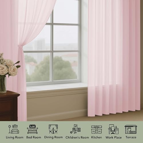 Blush Sheer Curtains 96 Inch Long 2 Panels for Living Room 59" Wide (Blush / 59"W x 96"L (Pack of 2))