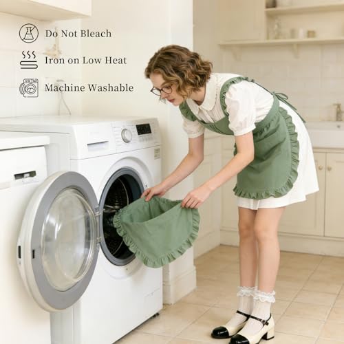 Vintage Ruffle Apron for Women (Mint Green)